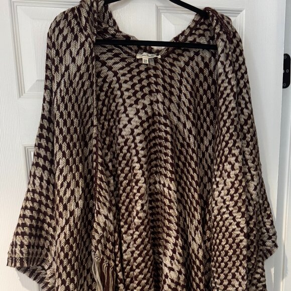 Simply Noelle Sweaters - Simply Noelle Dark Burgundy and Silver Hooded Knit Shawl